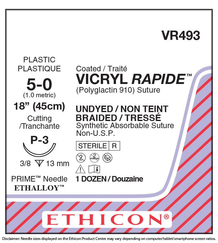 Suture with Needle Coated Vicryl™ Rapide Absorbable Coated Undyed Suture Braided Polyglactin 910 Size 5 - 0 18 Inch Suture 1-Needle 13 mm Length 3/8 Circle Precision Point - Reverse Cutting Needle by Ethicon - Suture  J & J Healthcare Systems  ID VR493